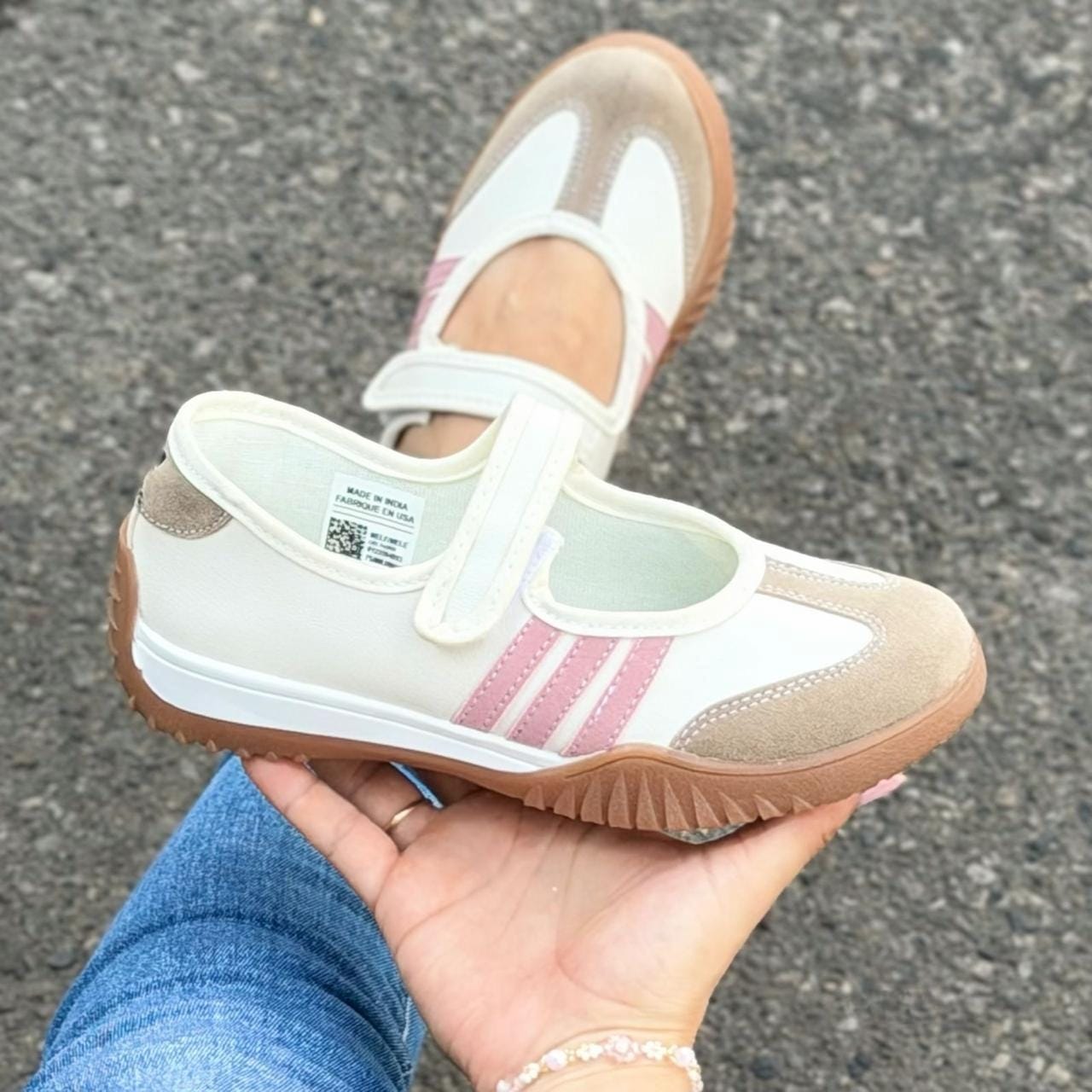 Baleta Adidas Cierre Mágico Blanco Rosa